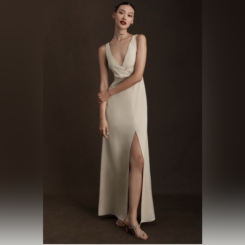 NWT -  Size 0-26W - BHLDN Piper V-Neck Side-Slit Satin Gown
